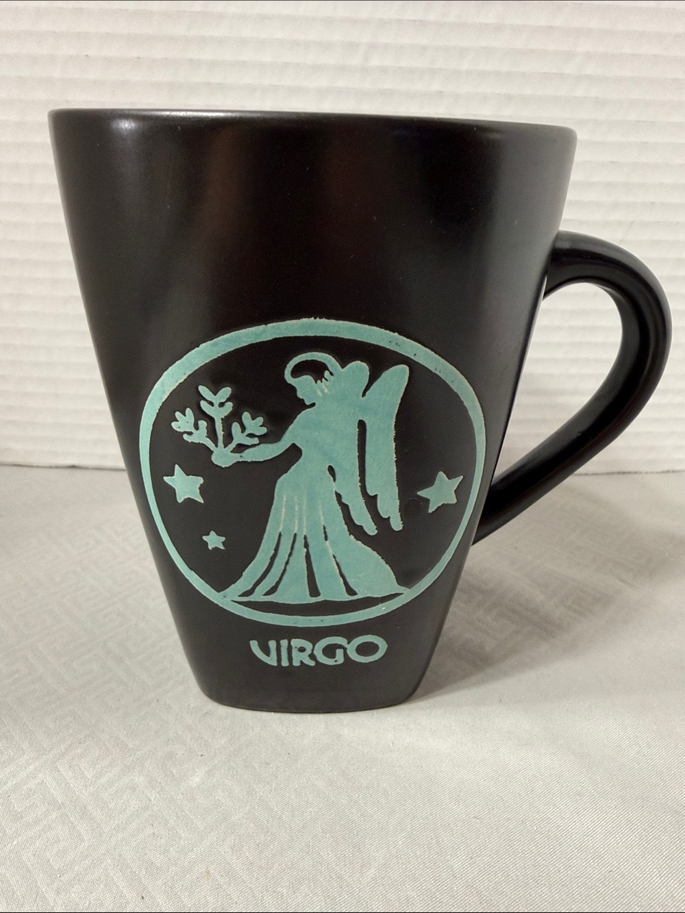 Fisher Virgo Tall Horoscope Zodiac Ceramic Mug Etched Symbol Square Bottom Black